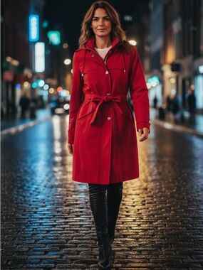 NWOT London Fog Red Tie-Waist Trench Coat Size M